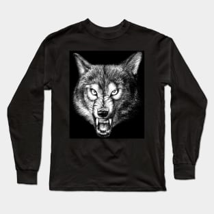 Wolf, drawing, graphics, animal grin, men's print Long Sleeve T-Shirt